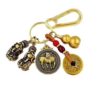 Chinese style Zodiac animals brave troops Copper keychain Copper gourd metal keychains Car key chain Lucky keychain