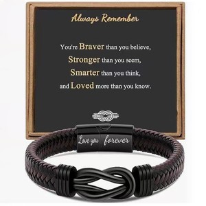 Pulsera de Cuero Trenzado Negro y Marrón con Cierre Magnético de Acero Inoxidable Grabado y Caja de Regalo para Hombre, Papá, Esposo, <span class=keywords><strong>Hermano</strong></span> - Product Image 3