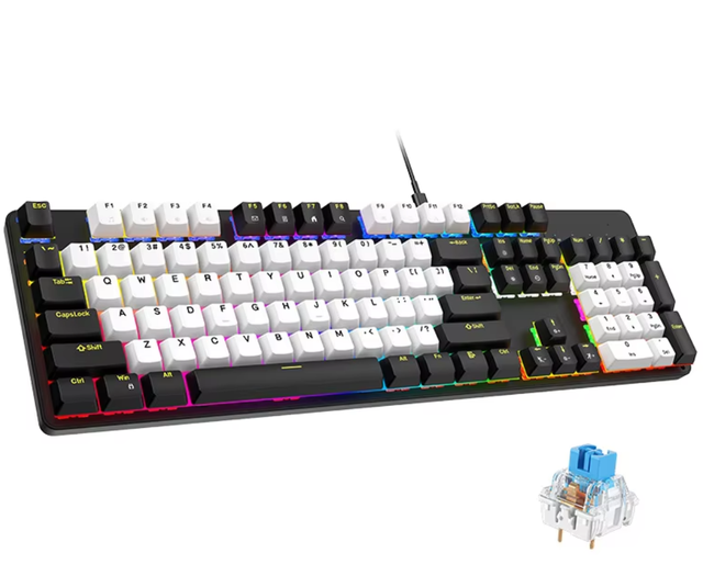 107 Keys Full Size Aluminum Mechanical Keyboard Knob Rainbow Backlit Anti-Ghosting USB Wired Red Switch Gaming Keyboard