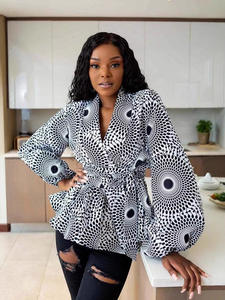Cárdigan con Estampado Digital Estilo Africano para Mujer 2026, Blusa con Mangas Farol y Cinturón, Chaqueta Informal - Product Image 4