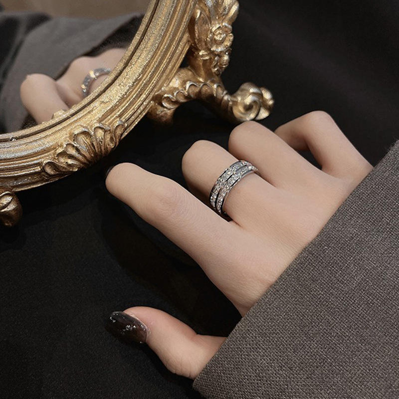 La Bague Diamant Double Rangée-Argent