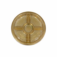 Plateau de service alimentaire en plastique personnalisé, qualité alimentaire, blister PET, 5 compartiments, rond doré, pour fruits, desserts, sushis, emballage à emporter