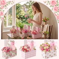 Porte-gobelets pliable élégant et délicat à motif floral et nœud rose, pour 2 tasses, avec poignée, idéal pour les fêtes, les baby showers et les cadeaux