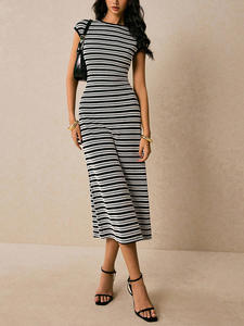 European and American striped knitted dress 2026 sleeveless slim one-step <b>skirt</b> mid-<b>length</b> women's clothing - Product Image 3