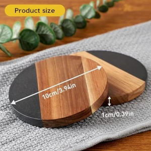 Sous-verres ronds de luxe en <span class=keywords><strong>ardoise</strong></span> et bois d'acacia, résistants à la chaleur, pour décoration de table - Product Image 4