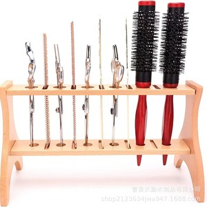 Organizador de peines de madera de 2 niveles, estante de almacenamiento de madera maciza para herramientas de peluquería, organización de escritorio, duradero - Product Image 3