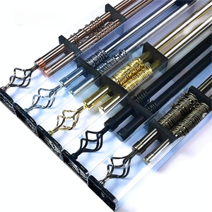 Double poteau à rideau ancien rouge avec support 6 <span class=keywords><strong>anneaux</strong></span> en métal pour chambre à coucher ou cuisine - Product Image 2