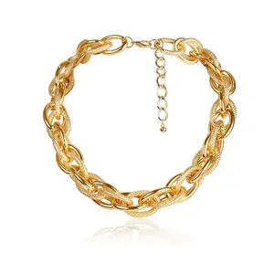 2024 Fashion Thick Link Chain Necklace Gold Chunky Choker Necklace Bracelet Jewelry Set for Women Girls