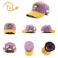 Topi Baseball T&L Gorra Bordir Logo Custom 5 Panel 4U Suede, Pinggiran Melengkung, Snapback Adjustable, Olahraga Unisex, 100% Katun