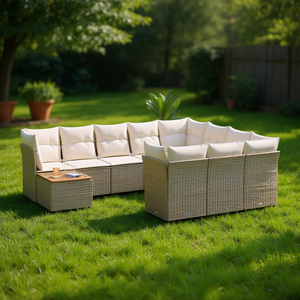 Conjunto de Sofás de Jardín de Ratán Beige, 6 Plazas, Muebles de Exterior Resistentes a la Intemperie, Diseño Contemporáneo - Product Image 2