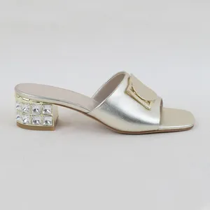 Zapatillas de tacón alto con diamantes para mujer, sandalias de estilo nigeriano africano para mujer, sandalias de vestir doradas de buena calidad Sinya, zapatos de novia