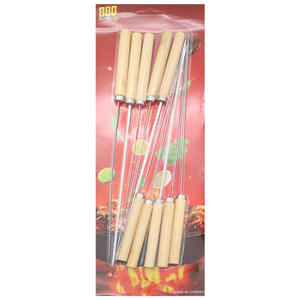 10PCS Brochettes Bâton De Grillage Réutilisable En Acier Inoxydable BBQ <span class=keywords><strong>Brochette</strong></span> Bâton Barbecue Tige Avec Manche En Bois - Product Image 3