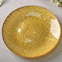 Assiettes de présentation en verre doré du fabricant, personnalisables, plusieurs couleurs, assiettes de dîner en verre bleu transparent, bord irrégulier, pour mariage
