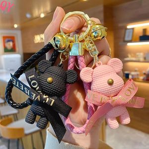 QQ <b>Cute</b> Cartoon Mouse Keychain PVC Plush <b>Bear</b> Pendant Pink Brown With Ribbon Bow Souvenir Accessory - Product Image 6