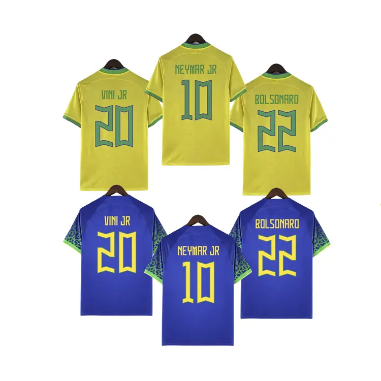 Kaus Klub Pabrik BOL SONARO Kuning Biru Brasil Pakaian Sepak Bola NEYMAR 10 Nomor Nama VINI JR Seragam Sepak Bola Dibuat Sesuai Pesanan