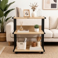 Étagère mobile triangulaire à 3 niveaux en métal et bois au design moderne pour salon, appartement, maison