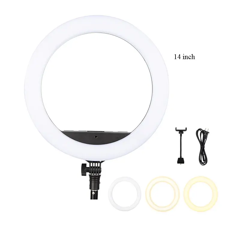 14" LED Ring Light With Tripod Stand Phone Holder Dimmable Desk Makeup Ring Light Perfect For Live Streaming Youtube Video