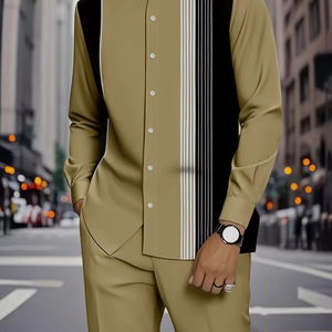 Ensemble de vêtements pour hommes africains en fibre de bambou tricotée 2026, imprimé vintage, <span class=keywords><strong>chemise</strong></span> et <span class=keywords><strong>pantalon</strong></span> décontractés, automne/hiver - Product Image 5
