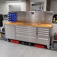 Coffre à outils roulant robuste Mechanic 84 avec plateau en bois de caoutchouc, roulettes de 6 pouces, OEM/ODM/OBM, capacité de 900 kg, revêtement en poudre époxy, pour garage 10