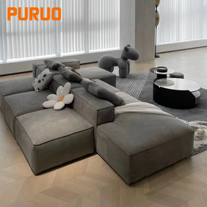 Sofás Puruo Foshan OEM de Diseño <span class=keywords><strong>Italiano</strong></span>, Estilo Nórdico, Tapizados en Tela Bouclé, Forma de L, Color Beige, para el Hogar, Salón de Villa de Lujo, Recepción - Product Image 4