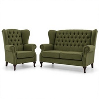 Grünes Wingback Stoff-Sofa-Set Gepolsterter Sessel und Zweisitzer Gepolsterte Wohnzimmer-Sitzgarnitur
