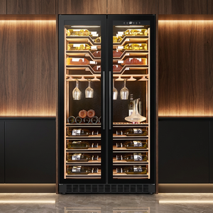 Réfrigérateur à vin avec logo personnalisé, étagères en bois, 2 portes vitrées, cave à vin domestique - Product Image 1