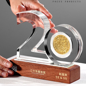 Crystal Acrylic <b>Trophy</b> With Inlaid Medal Wood Base Laser <b>Engraved</b> Outstanding Employee Award Business Gift - Product Image 5