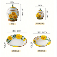 Service de vaisselle en céramique peinte à la main, motif tournesol frais de style chinois, assiettes de dîner élégantes, pot à soupe haut de gamme, bol à riz