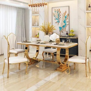 <span class=keywords><strong>Tavolo</strong></span> <span class=keywords><strong>da</strong></span> Pranzo di Lusso Moderno in Marmo Dorato per <span class=keywords><strong>Soggiorno</strong></span>, Set <span class=keywords><strong>Tavolo</strong></span> <span class=keywords><strong>da</strong></span> Pranzo Rettangolare Moderno di Lusso - Product Image 4