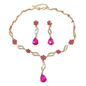 Conjunto de Collar y Pendientes de Flores Europeas y Americanas, Joyería de Cristal Rosa para Vestido de Novia, Banquete, Mujer - Product Image 5