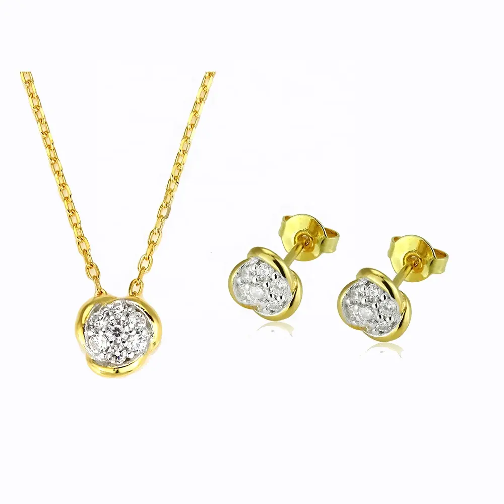 Conjunto de collar con forma de flor, pendientes rellenos de oro de 18K, joyería para niños