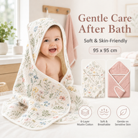 Toalla con Capucha para Bebé de Seis Capas de Muselina, Bata de Baño con Dibujos Animados, Manta Suave para Recién Nacidos