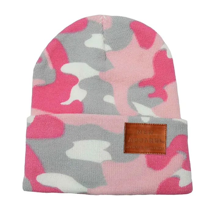 Оптовая продажа, вязаные шапки для взрослых, облегающая шапка, розовая камуфляжная шапка, индивидуальная зимняя Лыжная шапка, облегающие шапки унисекс