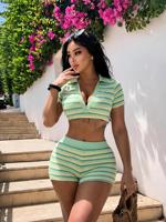 LSQ1178 Nouveauté 2026 Ensemble short moulant taille haute sexy et short rayé ajusté
