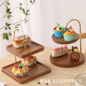 Wooden Double Layer Storage Rack Alloy <b>Desktop</b> Hotel Use Display <b>Shelf</b> - Product Image 4