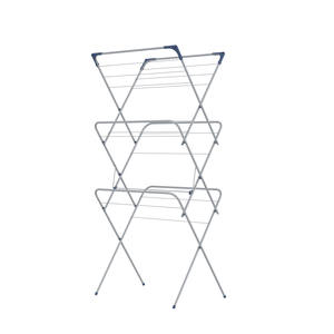 3層パウダースチール衣類乾燥ラック4フック付き格納式折りたたみ式衣類乾燥機スタンド折りたたみ式金属衣類乾燥エアラー - Product Image 1