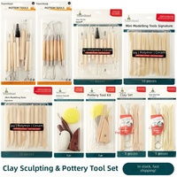 Ensemble d'outils de sculpture en argile Wei Zhuang de 10 pièces avec manche en bois et pointes métalliques pour le modelage, la sculpture, l'artisanat en céramique DIY