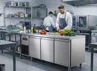 Plan de travail en acier inoxydable pour congélateur commercial, table de préparation et de stockage de produits surgelés pour restaurant, hôtel, cuisine