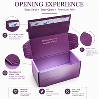 Boîte d'expédition en carton ondulé avec bande auto-adhésive, petite, violette, personnalisée avec logo, pour l'emballage en gros