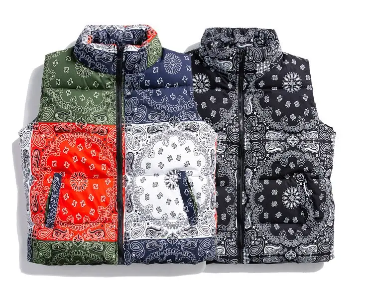 Atacado inverno caju impressão bolha casaco acolchoado sem mangas acolchoado jaqueta puff gilet puffy colete homens