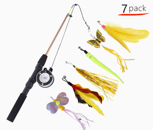 Bacchetta interattiva per gatti con <span class=keywords><strong>canna</strong></span> <span class=keywords><strong>da</strong></span> <span class=keywords><strong>pesca</strong></span> retrattile, piuma e campanello, testina di ricambio - Product Image 6