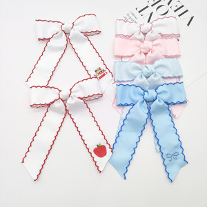 사용자 정의 우아한 긴 꼬리 머리 활 클립 도매 달 스티치 리본 파티 자수 사과 연필 스타일 - Product Image 6