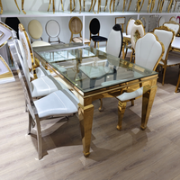 Ensemble de meubles de salle à manger de luxe pour hôtel, chaises et tables en verre transparent pour mariage