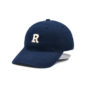 ในสต็อกโลโก้ที่กําหนดเอง 6 แผงผ้าฝ้ายพ่อเบสบอลหมวกขายส่ง R ตัวอักษรหมวกพ่อ