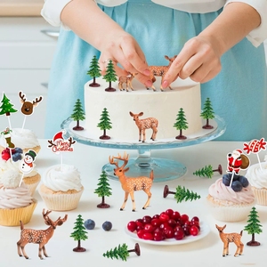 Lot de 24 décorations de gâteaux de Noël sur le thème des animaux de la forêt avec cerfs et arbres pour des fêtes magiques en milieu forestier et des décorations de desserts - Product Image 3