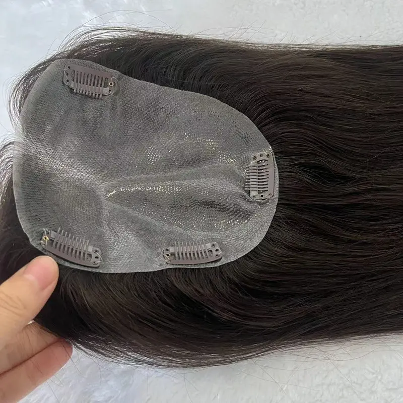 Europäisches menschliches Haarteil mit Clips 6*7 hochwertige 26 Zoll lange dünne Haut Pu Topper Toupet echtes menschliches Haar Frauen
