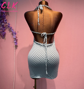 Miniabito estivo sexy da donna, aderente, senza maniche, con scollo all'americana, schiena scoperta, <span class=keywords><strong>a</strong></span> <span class=keywords><strong>pois</strong></span>, casual. - Product Image 2