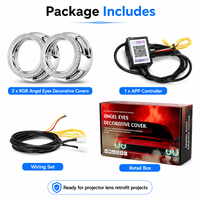 LANSEKO RGB LED Angel Eyes Shrouds pour projecteurs HID LED 3.0" avec lentille 5D, contrôle par application, IP67, 12V 24V pour phares de voiture
