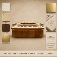 Vitrine de présentation de bijoux en bois et verre antique sur mesure avec éclairage LED, durable et écologique, pour bijouterie, musée