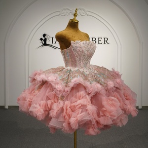 Vestido de Quinceañera Moderno con Apliques, Manga Larga, Color Rosa Pálido, Modelo Gt26070-Pz, con Corsé de Encaje con Cuentas y Flores 3D, Estilo Princesa - Product Image 2